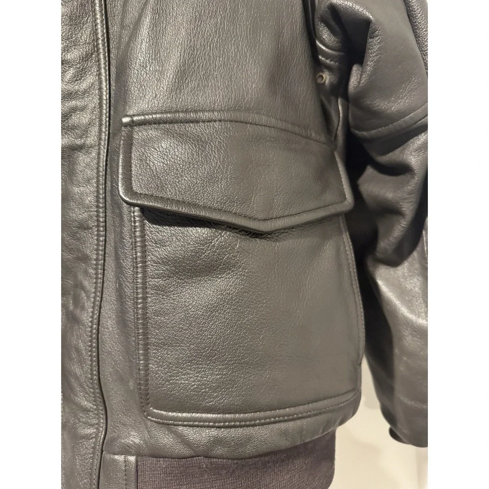 Vintage LL Bean Goat Skin Leather Bomber Jacket Mens L Black Sherpa Lined